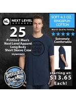 25 Custom Screen Printed Next Level 3602 Mens Unisex Cotton Long Body Crew Special 